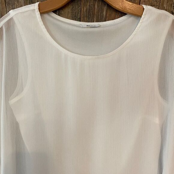 Milano Sz S White Sheer UnderTank Angel Sleeves Relaxed Fit Flowy Blouse - Picture 5 of 10